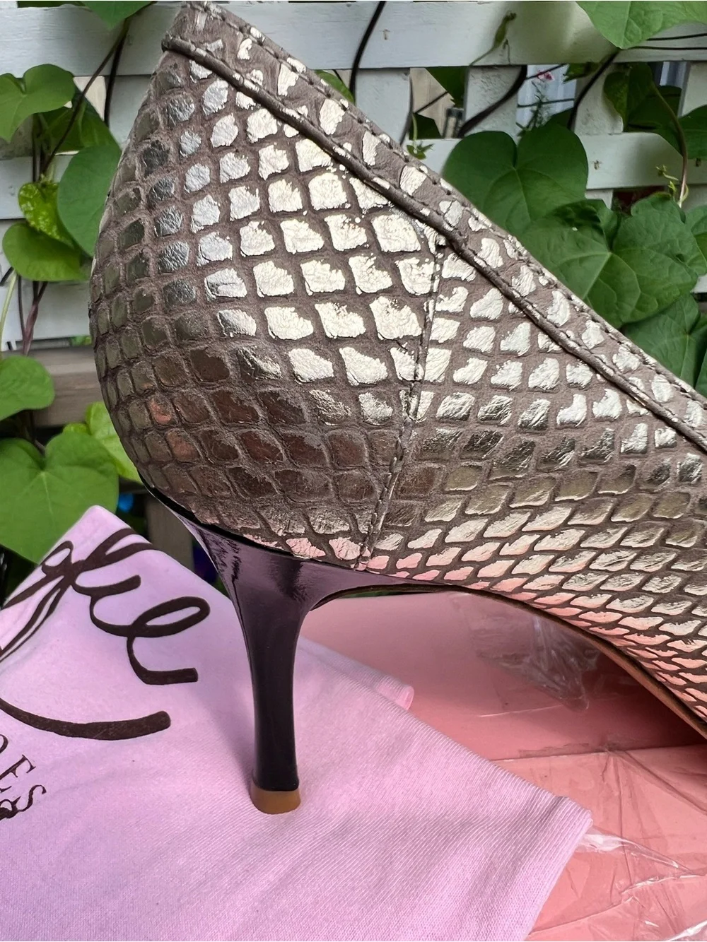 Zofie Bronze Snakeskin Peep Toe Pumps Size 12 New w/ Dust Bag, Brazil Leather